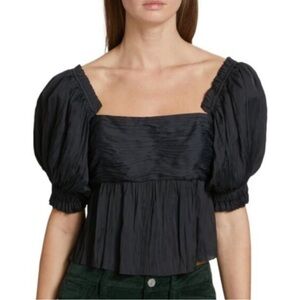 FRAME Puff Sleeve Square Neck Top Black